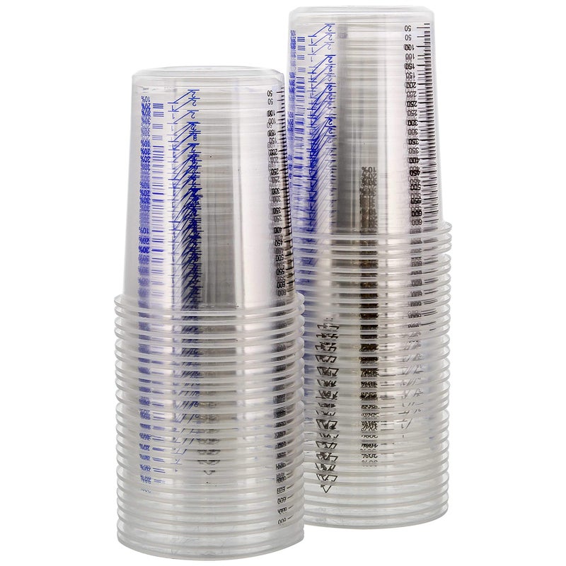 TCP Global 20 Ounce (600ml) Disposable Flexible Clear Graduated Plastic Mixing Cups - Box of 50 Cups - Use for Paint, Resin, Epoxy, Art, Kitchen, Cooking, Baking - Measuring Ratios 2-1, 3-1, 4-1, ML - Image 1